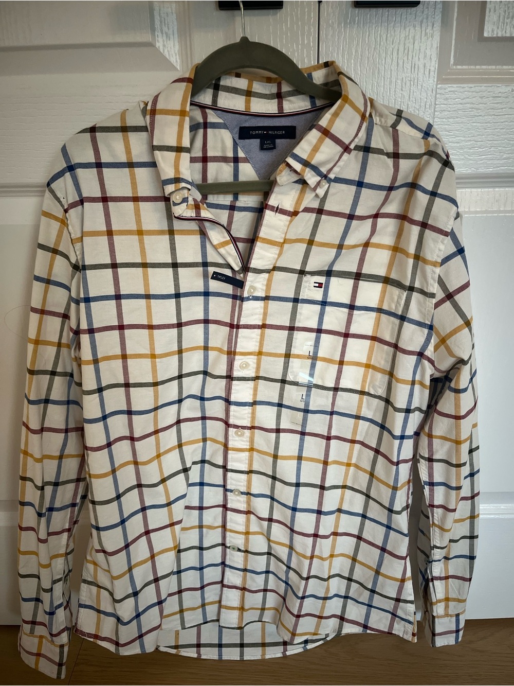 Tommy Hilfiger White Button-Down Shirt with Blue, Yellow and Red Windowpane